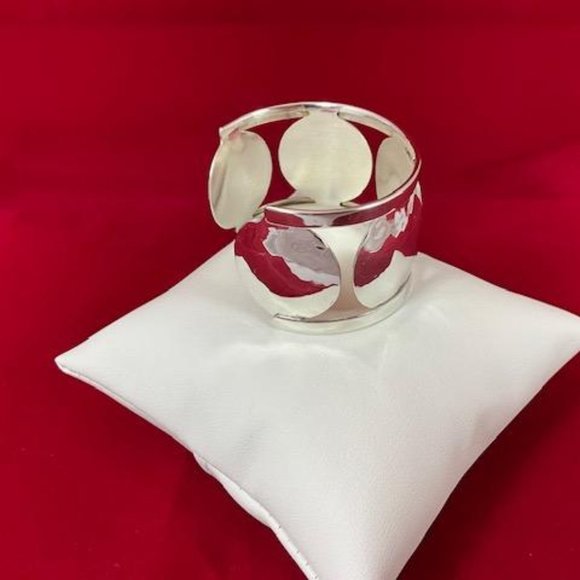 Ed Levin Sterling Silver Wide Cuff Bracelet with Circles - Picture 3 of 7